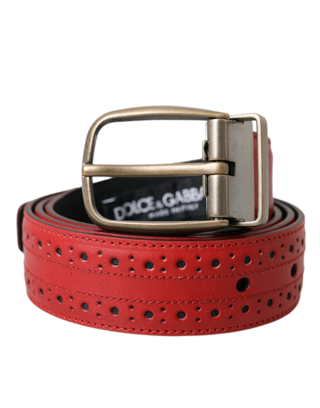  - Dolce & Gabbana Red Perforated Leather Metal Buckle Belt Men - BEL9182 - 85 - Ask Me Wear