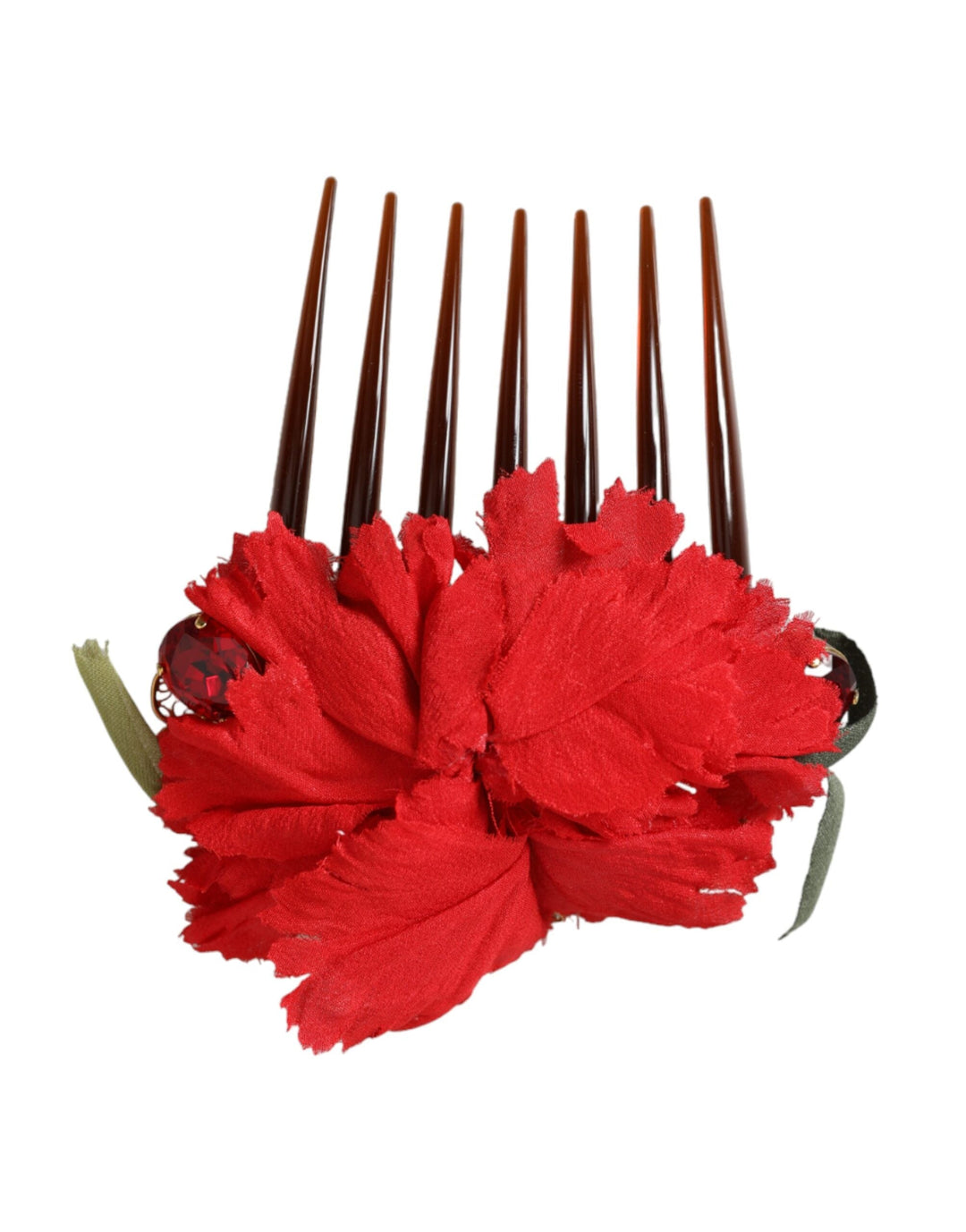  - Dolce & Gabbana Red Silk Floral Gold Brass Women Hair Comb - SMY10337 - Ask Me Wear