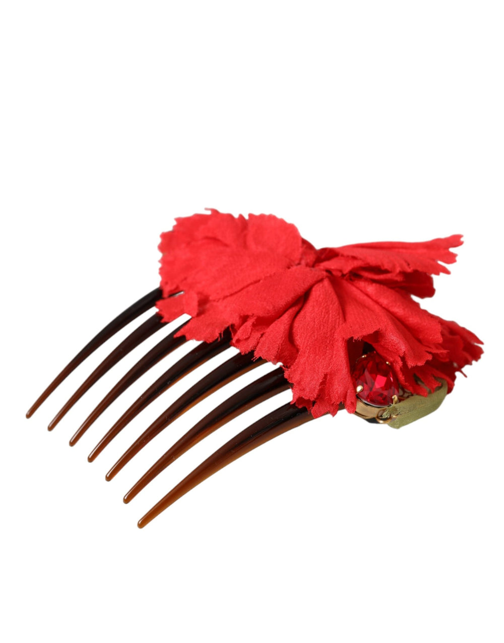  - Dolce & Gabbana Red Silk Floral Gold Brass Women Hair Comb - SMY10337 - Ask Me Wear