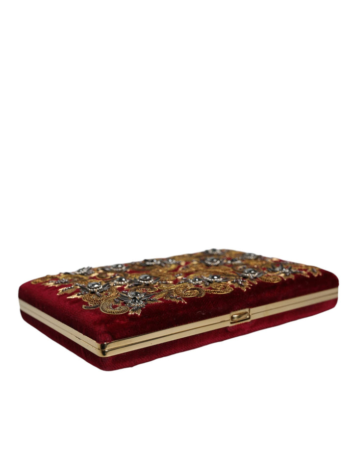  - Dolce & Gabbana Red Velvet Gold Frame Clutch Evening Party Purse Bag - BAG1530 - Ask Me Wear