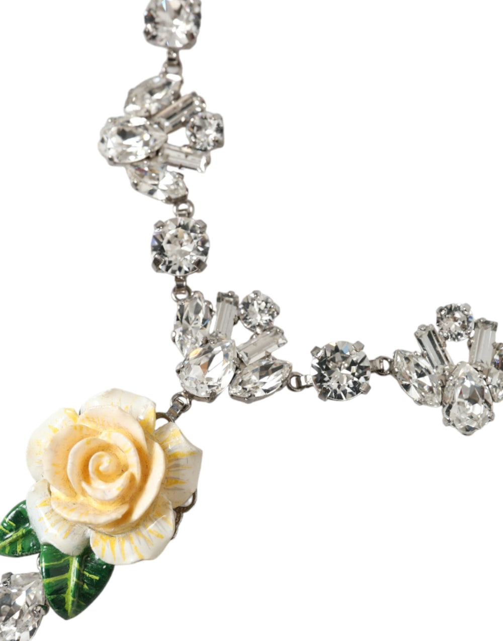  - Dolce & Gabbana Silver Brass Clear Crystal Roses Pendants Necklace - SMY101277 - Ask Me Wear