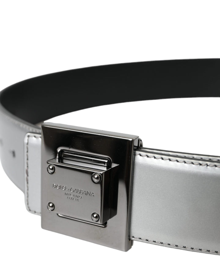  - Dolce & Gabbana Silver Leather Square Metal Buckle Belt - BEL9210 - 85 - Ask Me Wear