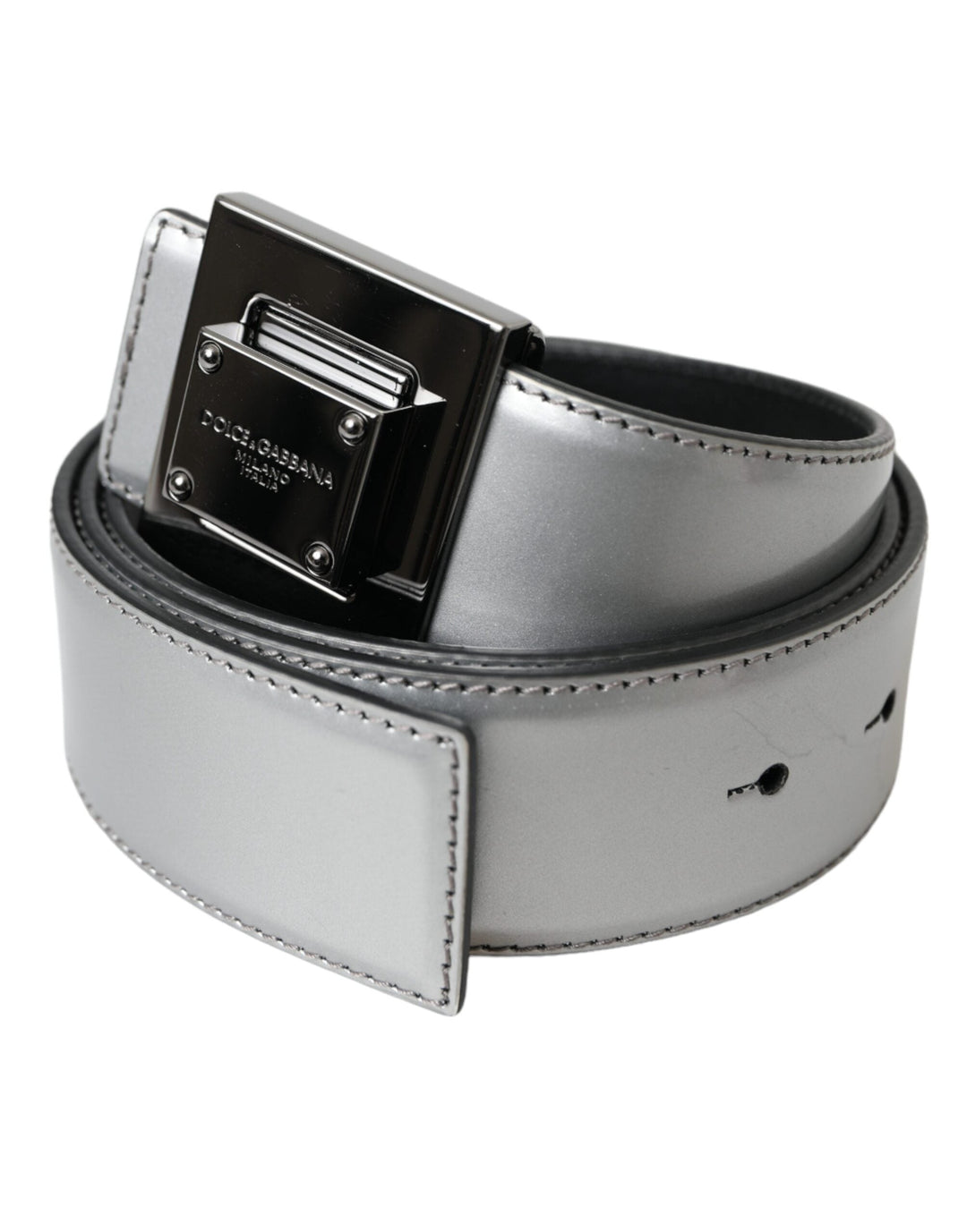  - Dolce & Gabbana Silver Leather Square Metal Buckle Belt - BEL9210 - 85 - Ask Me Wear