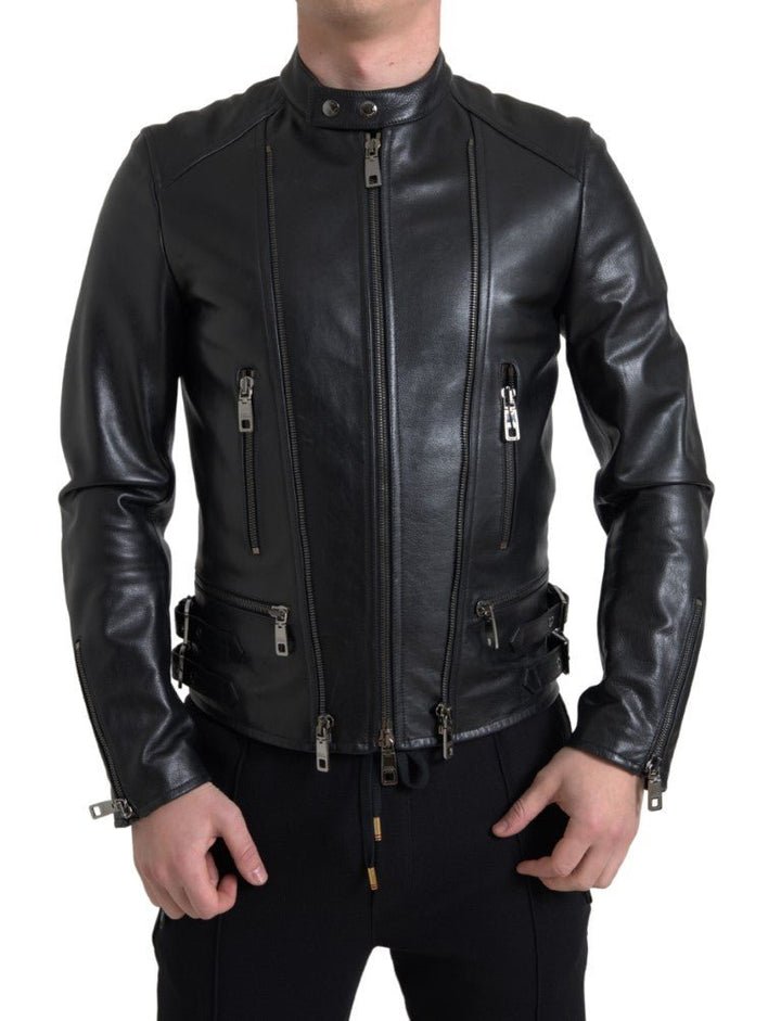  - Dolce & Gabbana Sleek Black Leather Biker Jacket - JKT3653 - 48 - Ask Me Wear