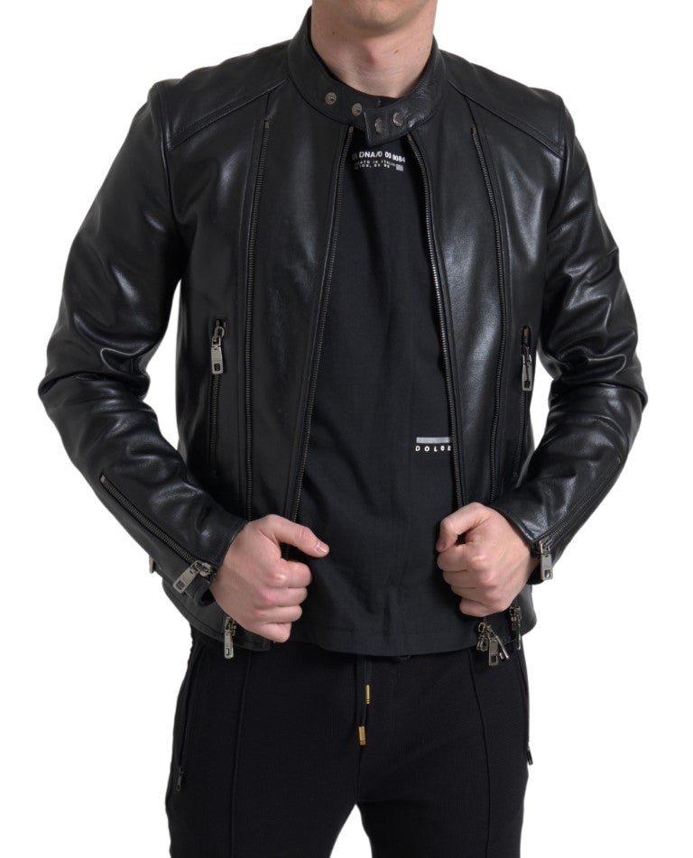  - Dolce & Gabbana Sleek Black Leather Biker Jacket - JKT3653 - 48 - Ask Me Wear