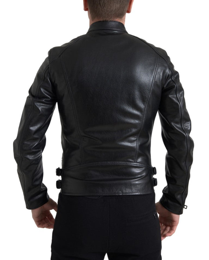  - Dolce & Gabbana Sleek Black Leather Biker Jacket - JKT3653 - 48 - Ask Me Wear