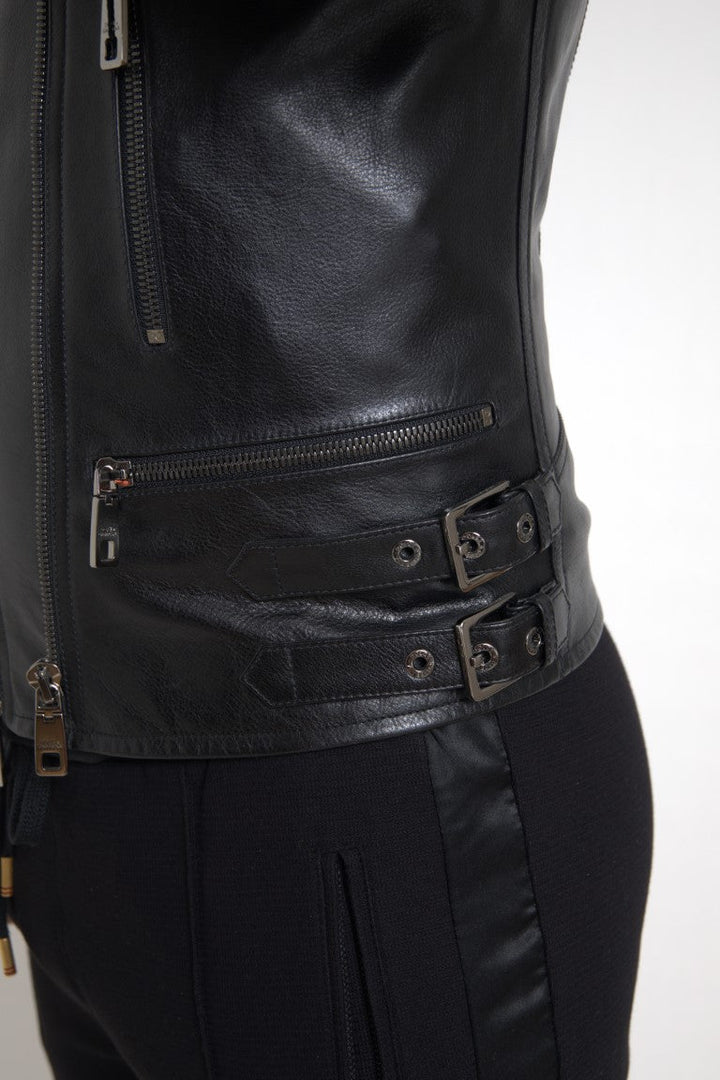  - Dolce & Gabbana Sleek Black Leather Biker Jacket - JKT3653 - 48 - Ask Me Wear