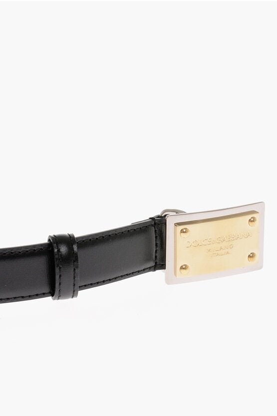 Accessories - Belts - Dolce & Gabbana Solid Color Leather Belt with Logoed Buckle 25mm - 8059579699940 - Ask Me Wear