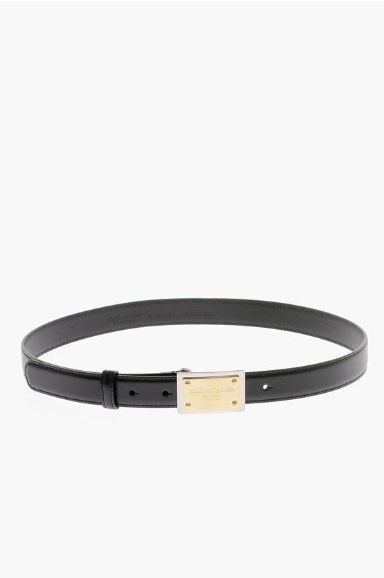 Accessories - Belts - Dolce & Gabbana Solid Color Leather Belt with Logoed Buckle 25mm - 8059579699940 - Ask Me Wear