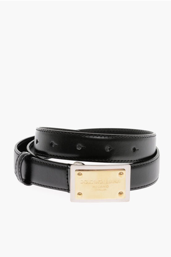 Accessories - Belts - Dolce & Gabbana Solid Color Leather Belt with Logoed Buckle 25mm - 8059579699940 - Ask Me Wear