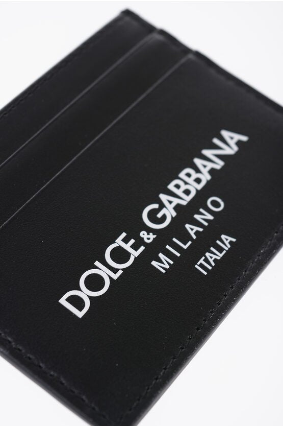 Accessories - Wallets & Card Holders - Dolce & Gabbana Solid Color Leather Card Holder with Contrasting Logo - 8056265455538 - Ask Me Wear