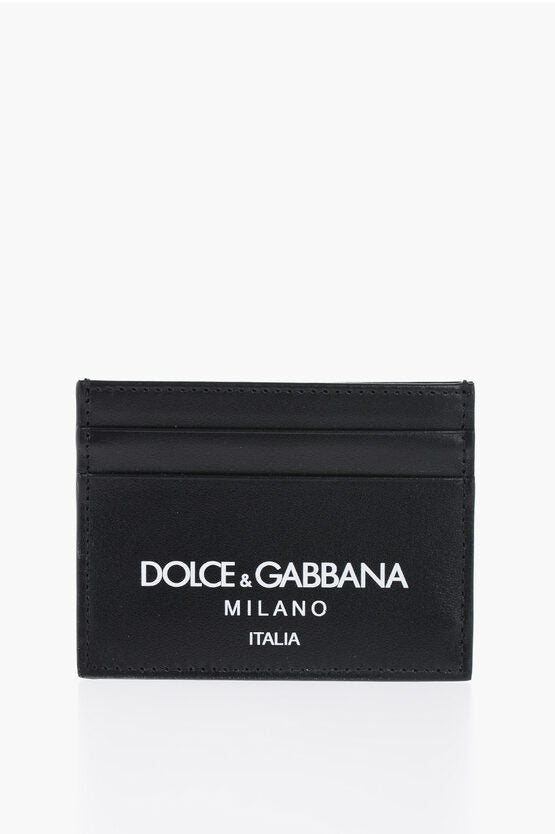 Accessories - Wallets & Card Holders - Dolce & Gabbana Solid Color Leather Card Holder with Contrasting Logo - 8056265455538 - Ask Me Wear