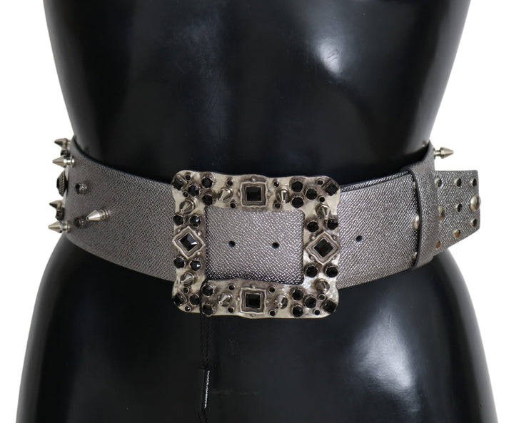  - Dolce & Gabbana Stunning Silver Leather Crystal - Studded Belt - BEL60886 - 70 - Ask Me Wear