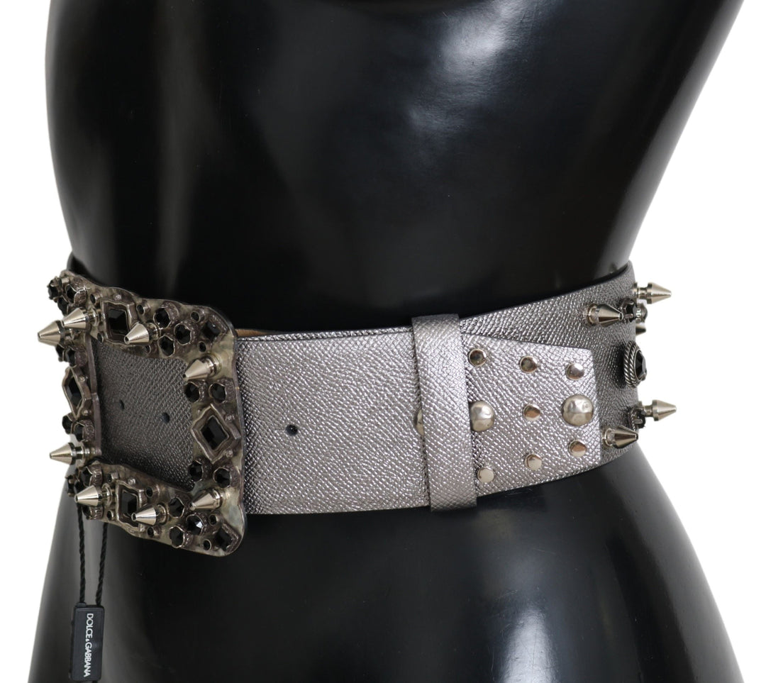  - Dolce & Gabbana Stunning Silver Leather Crystal - Studded Belt - BEL60886 - 70 - Ask Me Wear