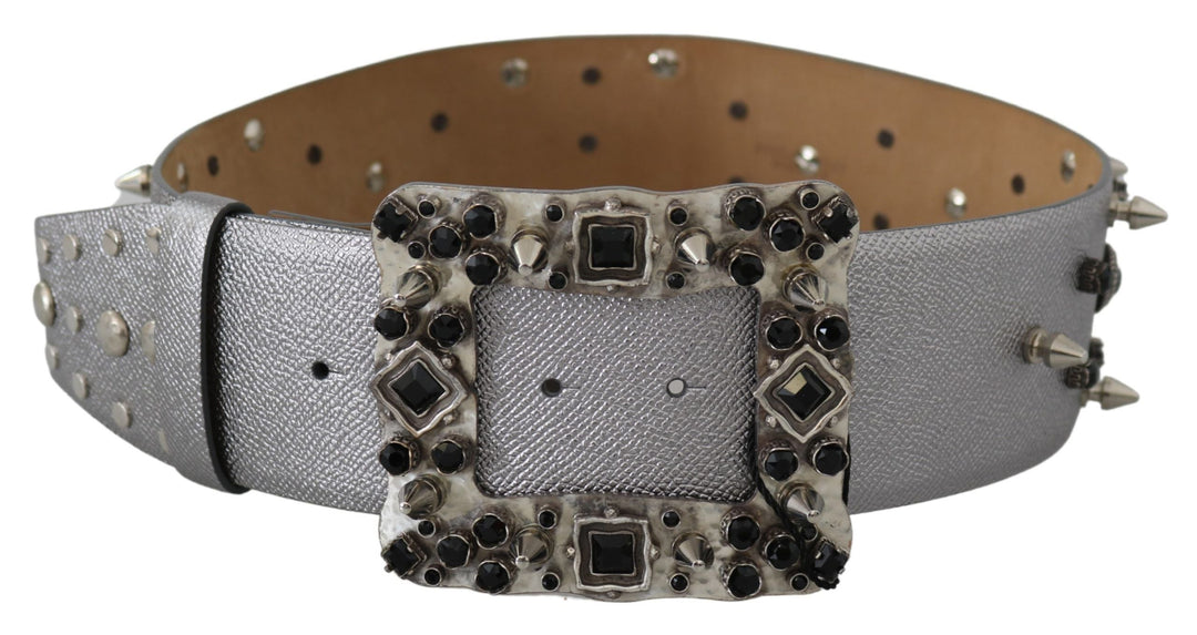  - Dolce & Gabbana Stunning Silver Leather Crystal - Studded Belt - BEL60886 - 70 - Ask Me Wear