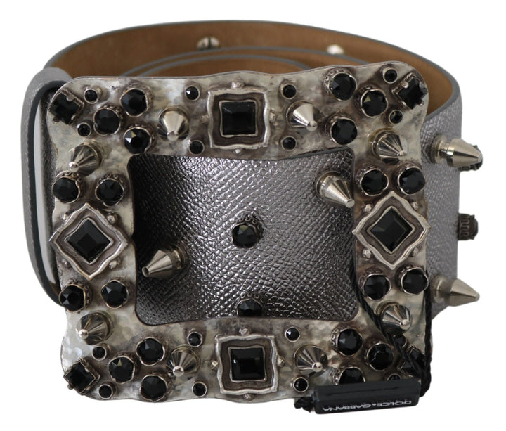  - Dolce & Gabbana Stunning Silver Leather Crystal - Studded Belt - BEL60886 - 70 - Ask Me Wear