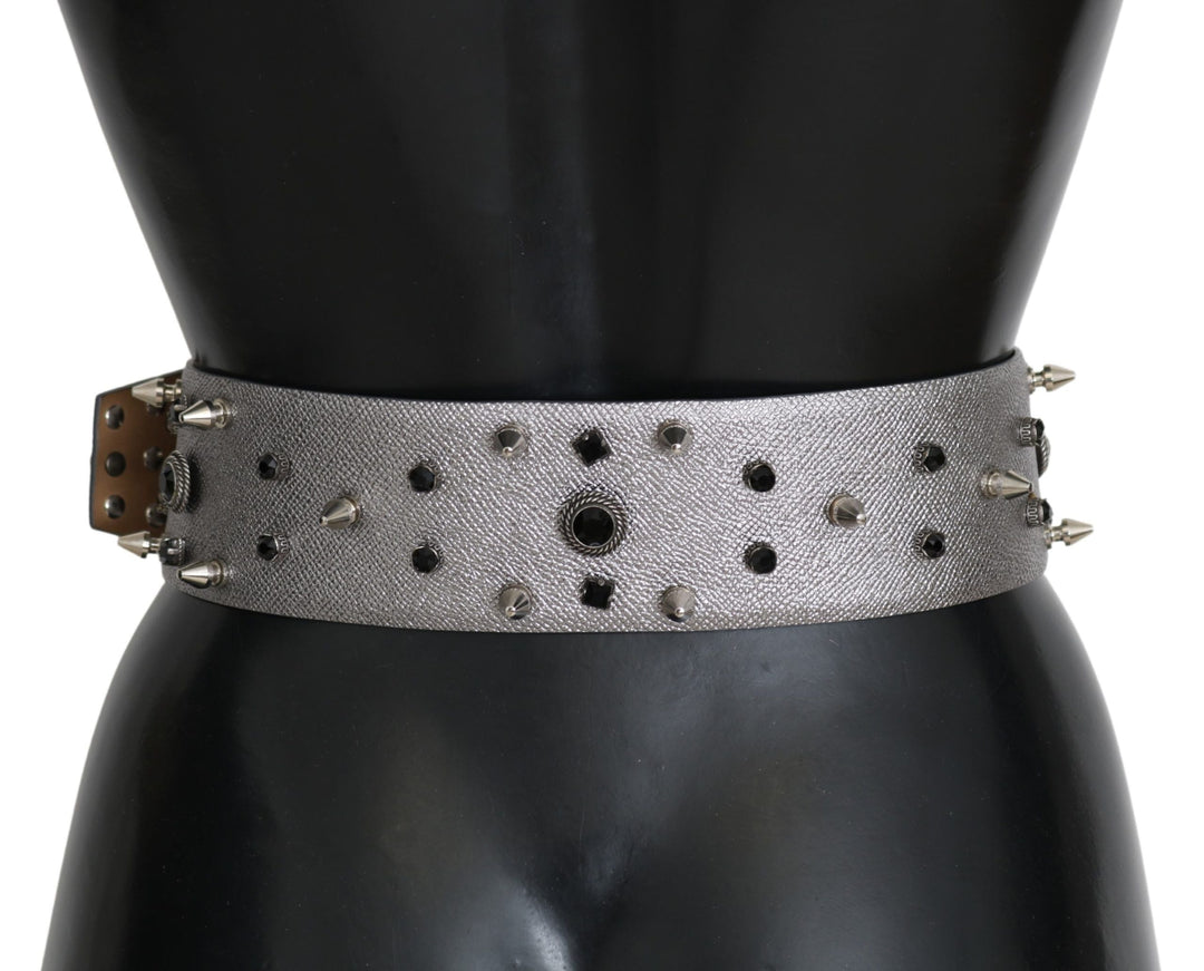  - Dolce & Gabbana Stunning Silver Leather Crystal - Studded Belt - BEL60886 - 70 - Ask Me Wear