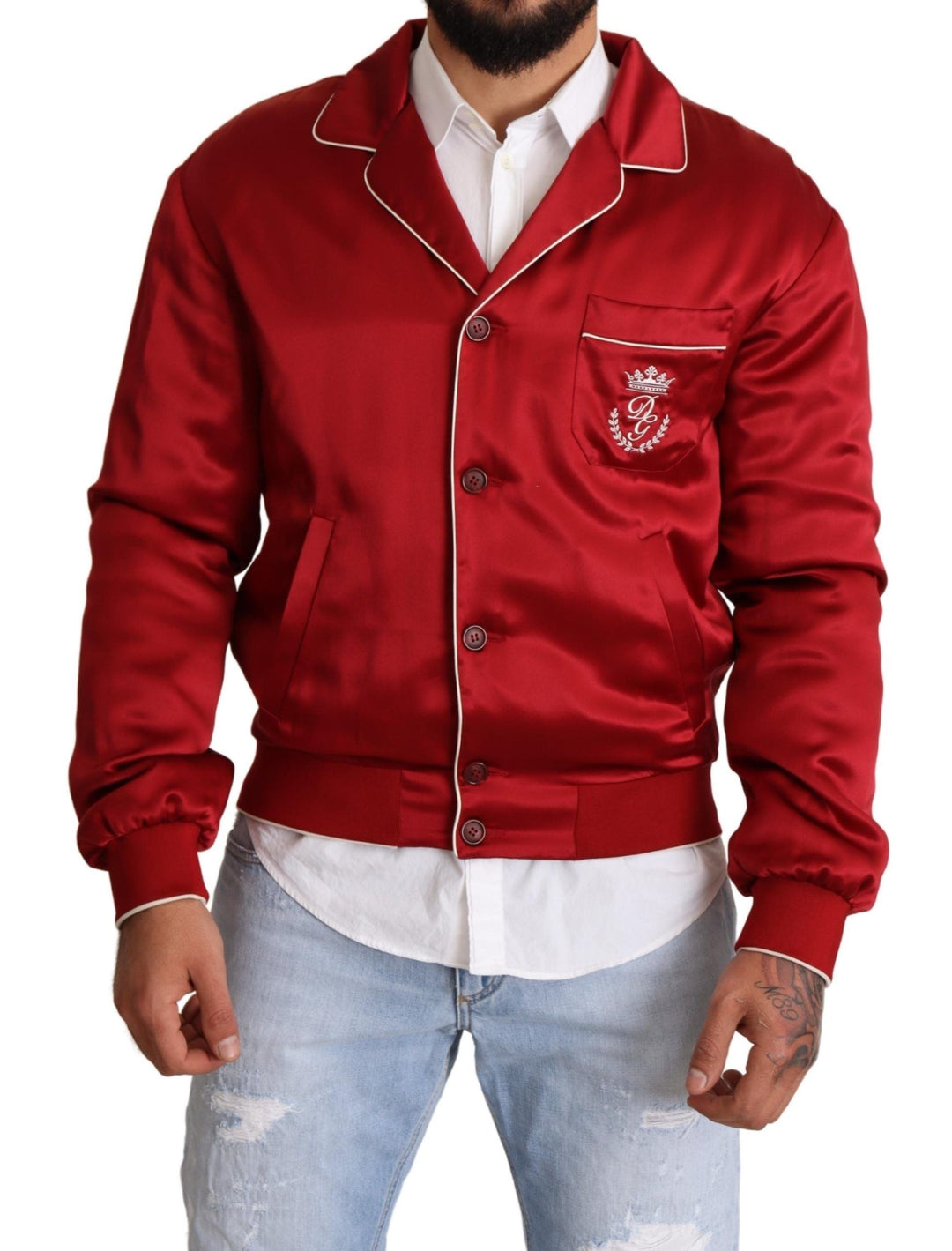  - Dolce & Gabbana Sumptuous Silk Red Bomber Jacket - JKT2914 - 48 - Ask Me Wear