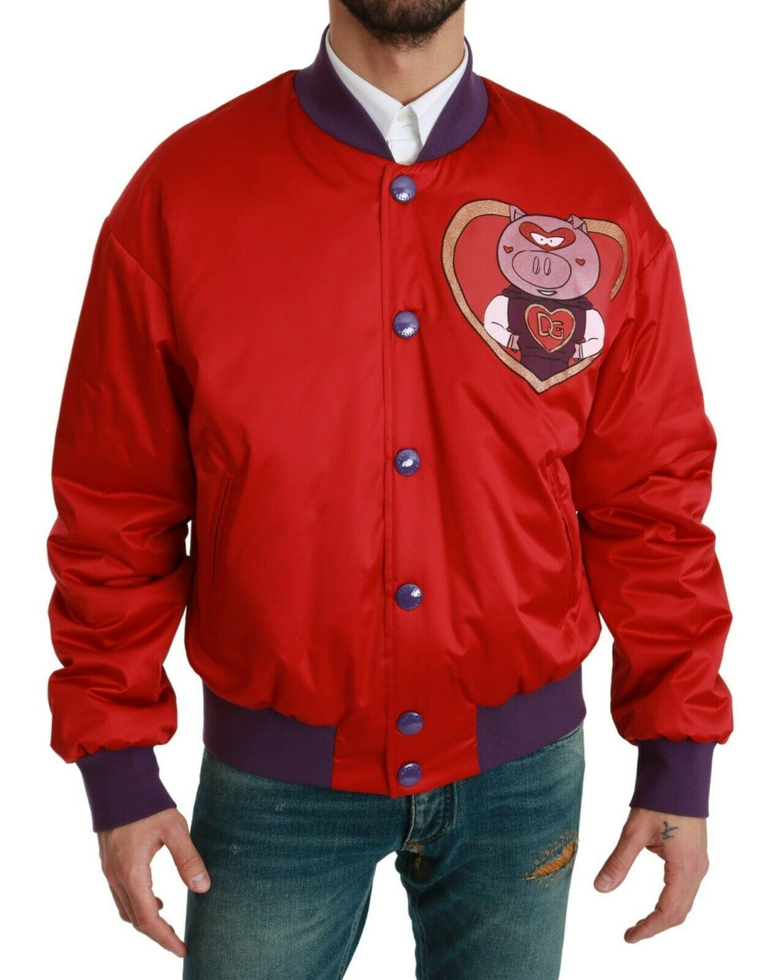  - Dolce & Gabbana Vibrant Red Bomber Jacket with Multicolor Motif - JKT2610 - 44 - Ask Me Wear