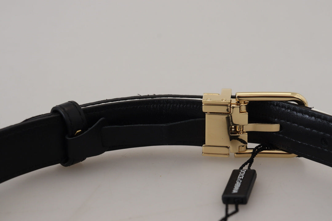  - Dolce & Gabbana White Black Patchwork Gold Metal Buckle Belt - WMB312 - 75 - Ask Me Wear