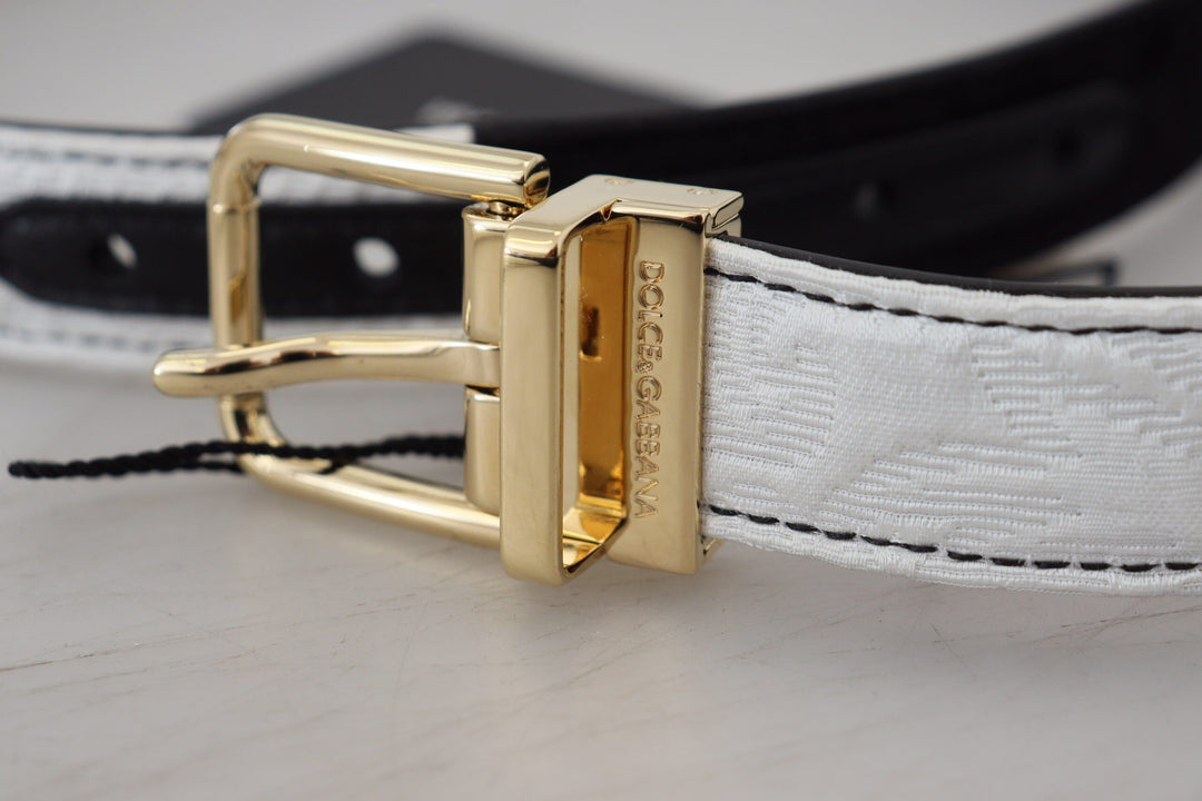  - Dolce & Gabbana White Black Patchwork Gold Metal Buckle Belt - WMB312 - 75 - Ask Me Wear