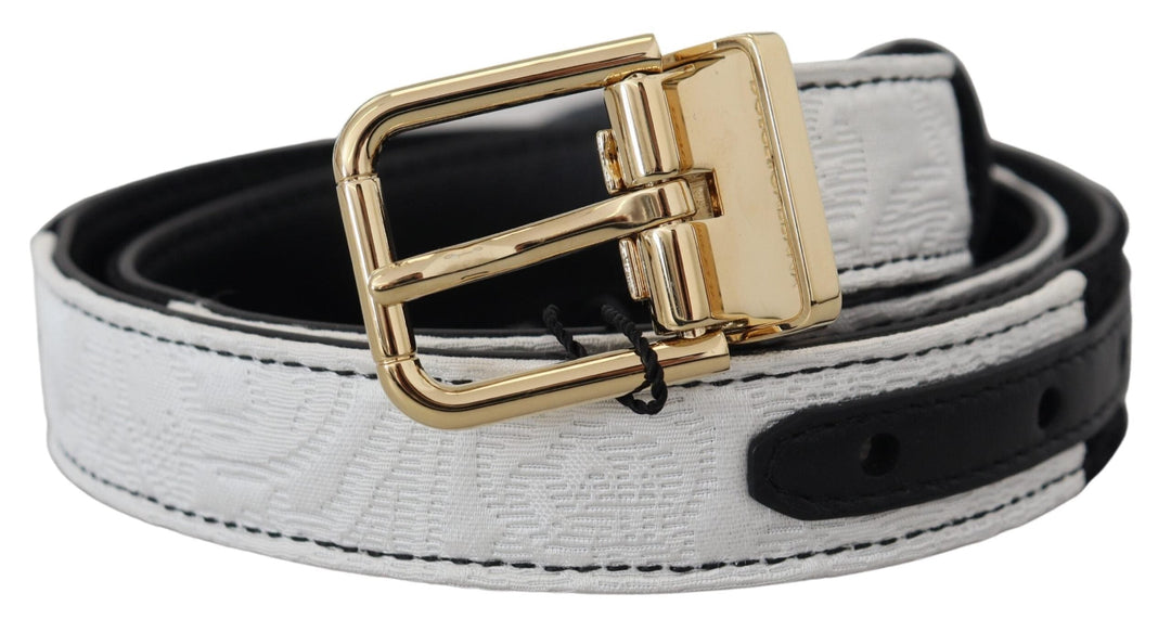  - Dolce & Gabbana White Black Patchwork Gold Metal Buckle Belt - WMB312 - 75 - Ask Me Wear