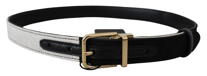  - Dolce & Gabbana White Black Patchwork Gold Metal Buckle Belt - WMB312 - 75 - Ask Me Wear