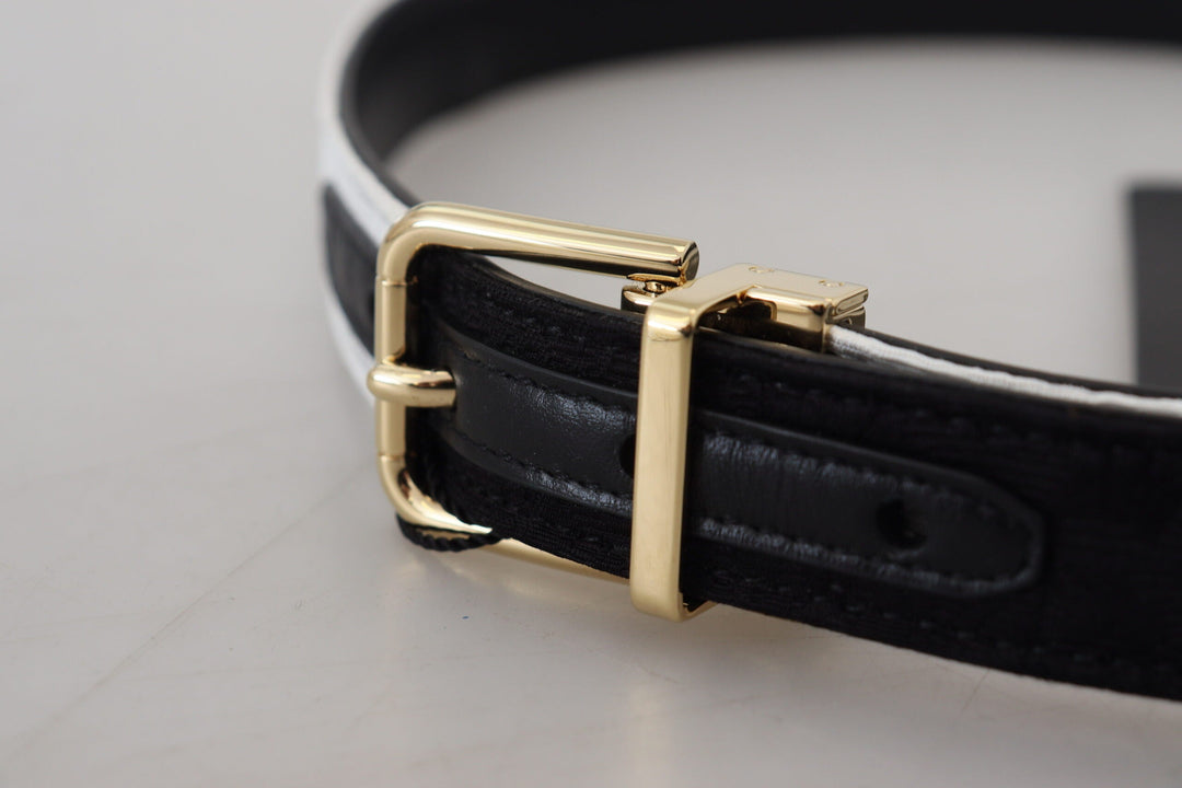  - Dolce & Gabbana White Black Patchwork Gold Metal Buckle Belt - WMB312 - 75 - Ask Me Wear