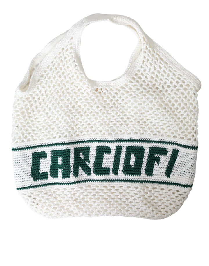  - Dolce & Gabbana White Green Knitted Cotton Logo Shopping Tote Bag - BAG1448 - Ask Me Wear