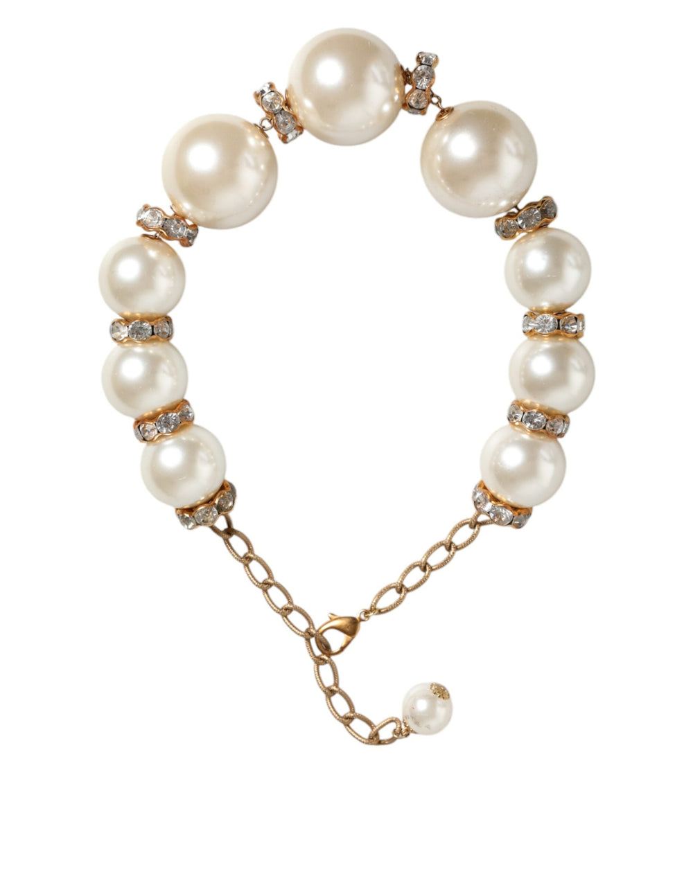  - Dolce & Gabbana White Maxi Faux Pearl Beads Crystals Gold Chain Necklace - SMY10359 - Ask Me Wear