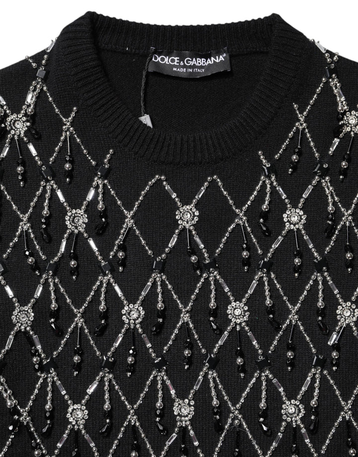Dolce & Gabbana - Dolce & Gabbana Black Cashmere Embellished Long Sleeves Top - THS90420 - 36 - Ask Me Wear