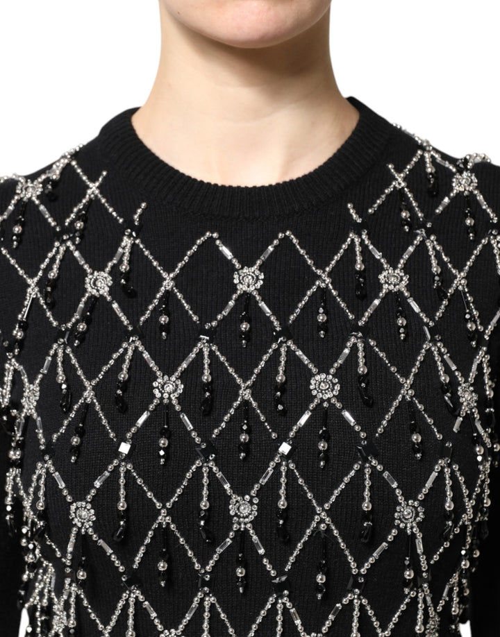 Dolce & Gabbana - Dolce & Gabbana Black Cashmere Embellished Long Sleeves Top - THS90420 - 36 - Ask Me Wear