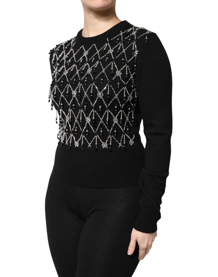 Dolce & Gabbana - Dolce & Gabbana Black Cashmere Embellished Long Sleeves Top - THS90420 - 36 - Ask Me Wear
