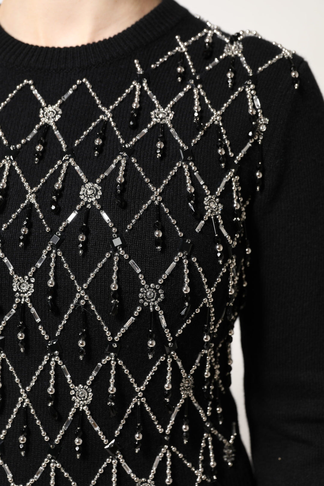 Dolce & Gabbana - Dolce & Gabbana Black Cashmere Embellished Long Sleeves Top - THS90420 - 36 - Ask Me Wear