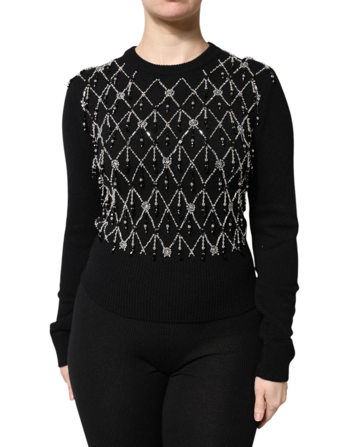 Dolce & Gabbana - Dolce & Gabbana Black Cashmere Embellished Long Sleeves Top - THS90420 - 36 - Ask Me Wear