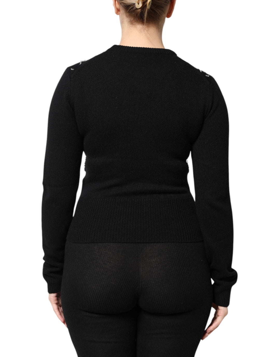 Dolce & Gabbana - Dolce & Gabbana Black Cashmere Embellished Long Sleeves Top - THS90420 - 36 - Ask Me Wear