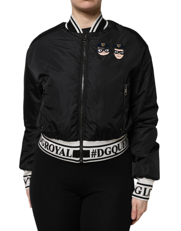 Dolce & Gabbana - Dolce & Gabbana Black Nylon DGFamily Full Zip Bomber Jacket - JKT41281 - 38 - Ask Me Wear