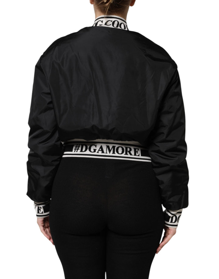 Dolce & Gabbana - Dolce & Gabbana Black Nylon DGFamily Full Zip Bomber Jacket - JKT41281 - 38 - Ask Me Wear