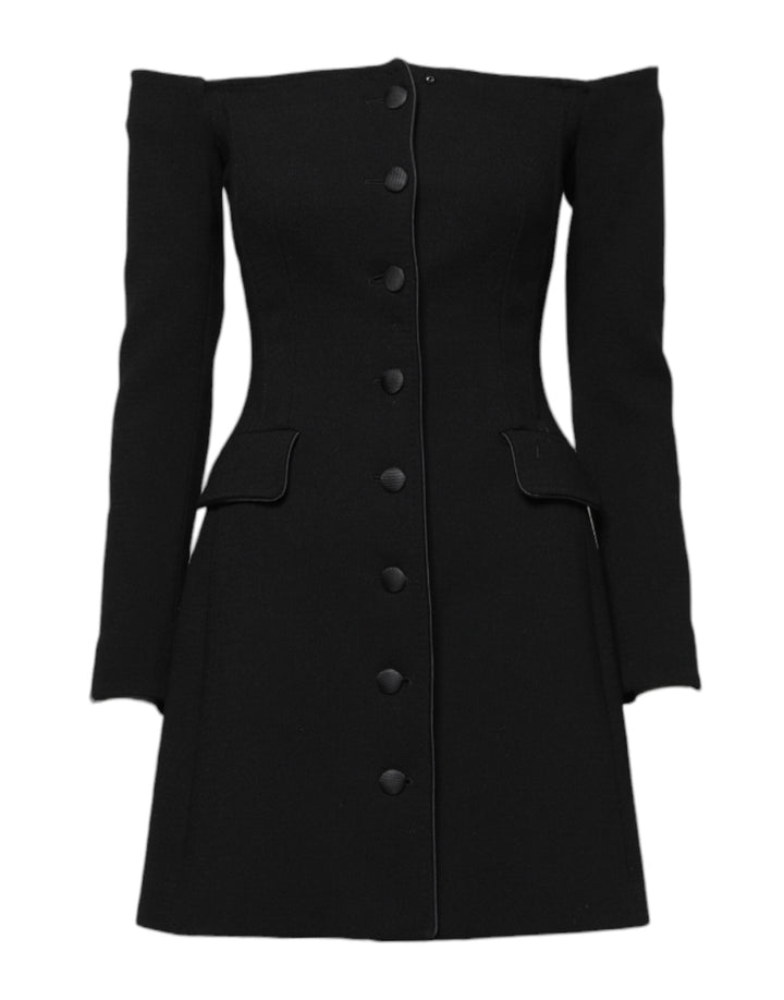 Dolce & Gabbana - Dolce & Gabbana Black Wool Off Shoulder A - line Mini Dress - DR281193 - 38 - Ask Me Wear