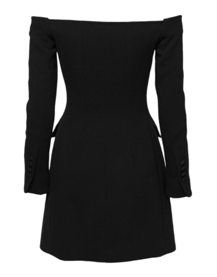 Dolce & Gabbana - Dolce & Gabbana Black Wool Off Shoulder A - line Mini Dress - DR281193 - 38 - Ask Me Wear