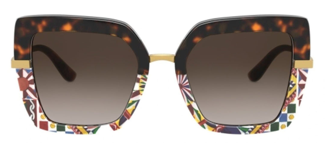 DOLCE & GABBANASunglasses - DOLCE & GABBANA DG 4373F 327813 Square Havana/Print Carretto Acetate Sunglasses with Brown Gradient Dark Brown Lens - DG_4373F_327813_52mm - Ask Me Wear