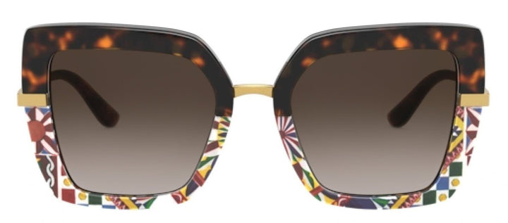 DOLCE & GABBANASunglasses - DOLCE & GABBANA DG 4373F 327813 Square Havana/Print Carretto Acetate Sunglasses with Brown Gradient Dark Brown Lens - DG_4373F_327813_52mm - Ask Me Wear
