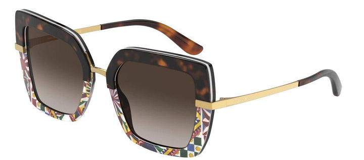 DOLCE & GABBANASunglasses - DOLCE & GABBANA DG 4373F 327813 Square Havana/Print Carretto Acetate Sunglasses with Brown Gradient Dark Brown Lens - DG_4373F_327813_52mm - Ask Me Wear