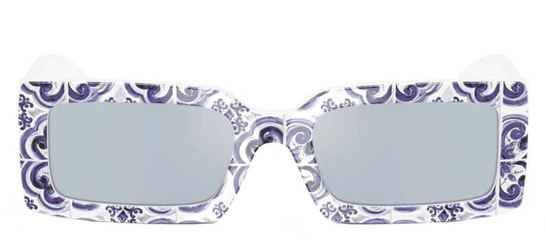 DOLCE & GABBANA Sample Sale DOLCE & GABBANA DG 4416 345155 Rectangle Blue Maiolica On White Acetate Sunglasses with Light Blue Mirror Silver Lens - Apparel & Accessories > Clothing Accessories > Sunglasses Sunglasses | Designer outlet