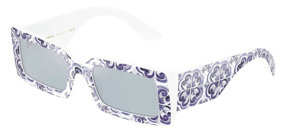 DOLCE & GABBANA Sample Sale DOLCE & GABBANA DG 4416 345155 Rectangle Blue Maiolica On White Acetate Sunglasses with Light Blue Mirror Silver Lens - Apparel & Accessories > Clothing Accessories > Sunglasses Sunglasses | Designer outlet