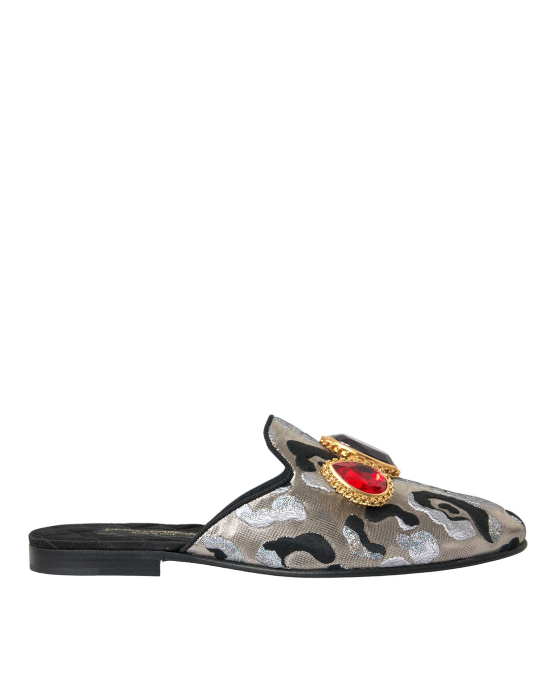 Dolce & Gabbana - Dolce & Gabbana Gray Jacquard Crystal Mule Flat Sandals Shoes - LA10561 - 40 - Ask Me Wear