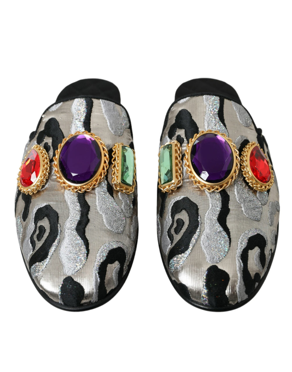 Dolce & Gabbana - Dolce & Gabbana Gray Jacquard Crystal Mule Flat Sandals Shoes - LA10561 - 40 - Ask Me Wear
