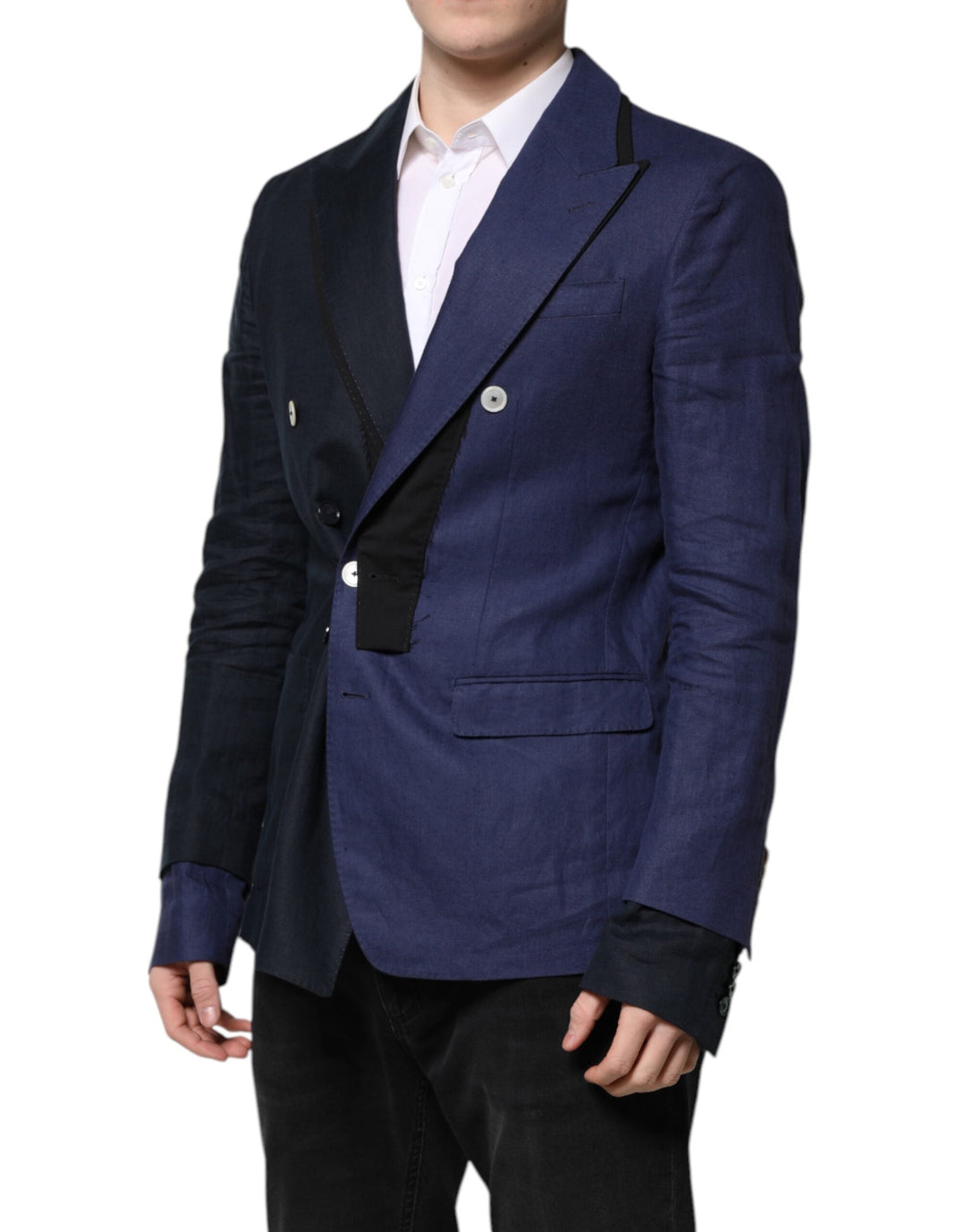 Dolce & Gabbana - Dolce & Gabbana Navy Blue Double Breasted Suit Coat Blazer - KOS2318 - 50 - Ask Me Wear