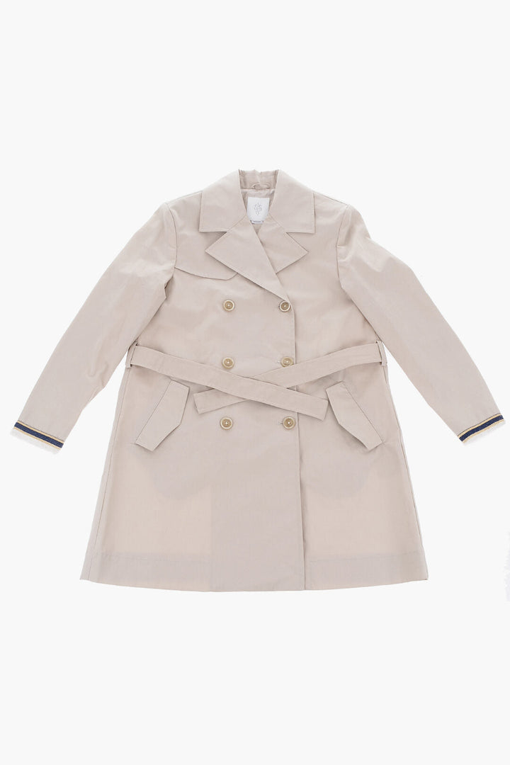 Eleventy Kids Double Breasted Trench With fringed Cuffs