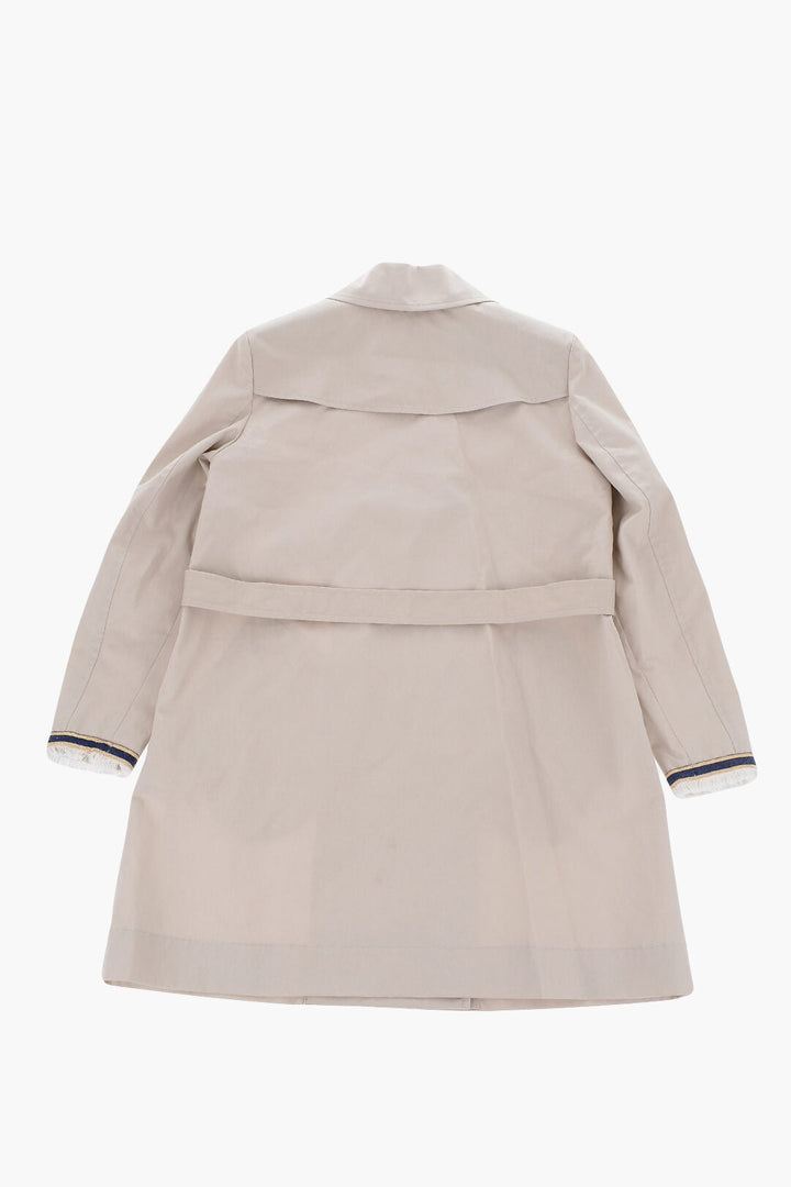 Eleventy Kids Double Breasted Trench With fringed Cuffs